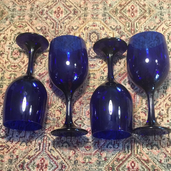 Libbey Dining Vintage Libbey Cobalt Blue Wine Goblets Water Glasses